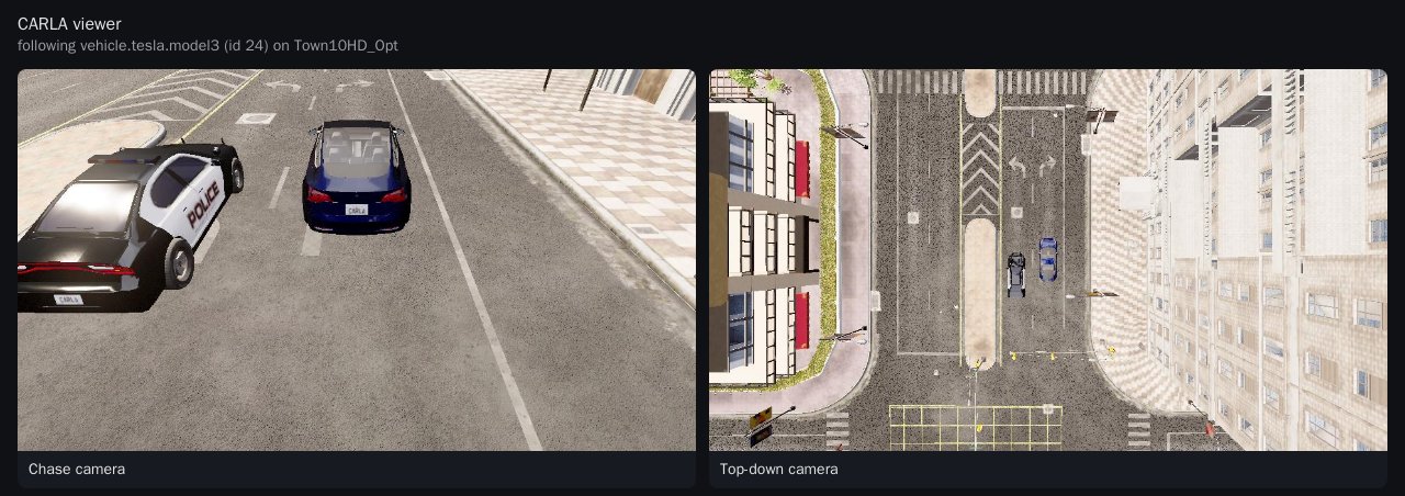 The CARLA viewer: chase and top-down cameras following the ego vehicle
